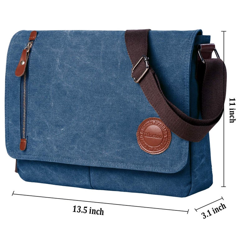 Mactso Vintage Canvas Satchel Messenger Bag for Men Women,Travel Shoulder bag 13.5" Laptop Bags Bookbag (Blue) - Image 2